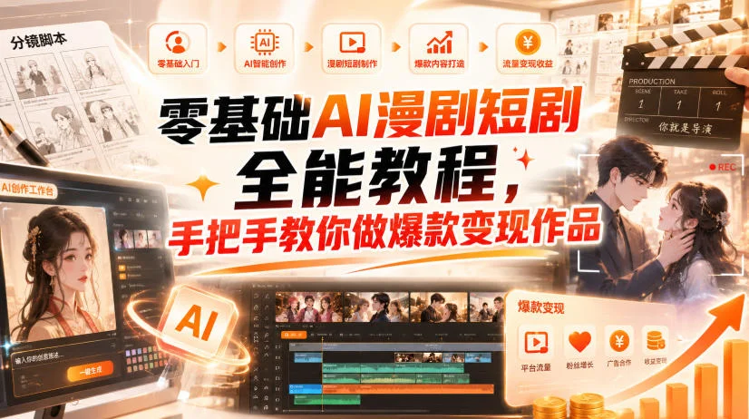 零基础AI漫剧短剧制作教程：75节实战课，智能体搭建设计到剪映精修变现全流程