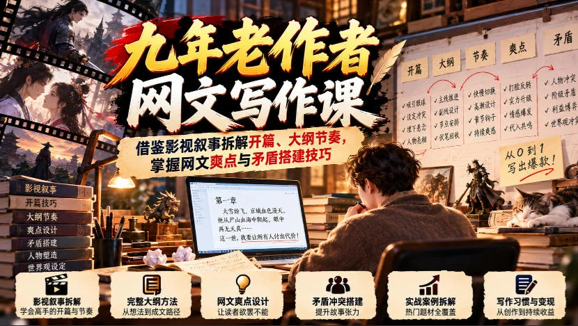 九年老作者网文写作课：借鉴影视叙事拆解开篇、大纲节奏，掌握网文爽点与矛盾搭建技巧-小栈博客