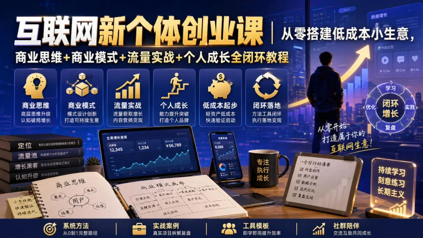 互联网新个体创业课｜从零搭建低成本小生意，商业思维+商业模式+流量实战+个人成长全闭环教程（更新0922）-小栈博客