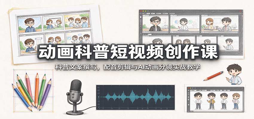 动画科普短视频创作课:科普文案撰写,配音剪辑与AI动画分镜实战教学-小栈博客