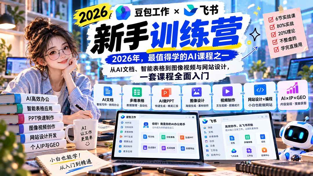 （20645期）2026豆包工作+飞书新手训练营-9月新课：从AI文档、智能表格到图像视频与网站设计，一套课程全面入门-小栈博客