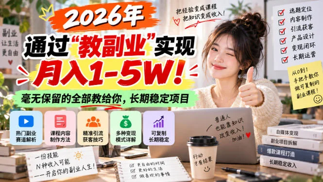 教副业月入1-5万：一套可长期稳定、毫无保留全教你的玩法
