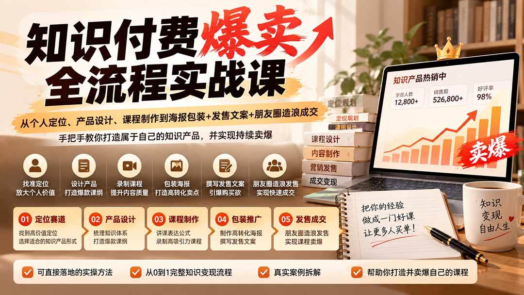 知识付费爆卖全流程实战课：定位+做课+发售成交全链路拆解