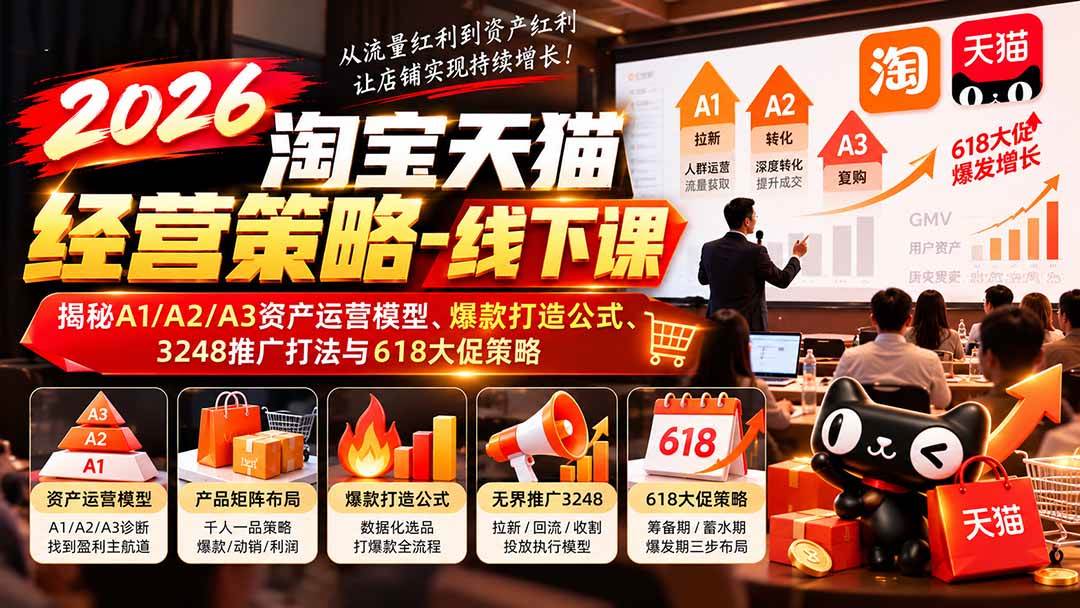 （20912期）2026淘宝天猫经营策略-线下课：揭秘A1/A2/A3资产运营模型、爆款打造公式、3248推广打法与618大促策略-小栈博客