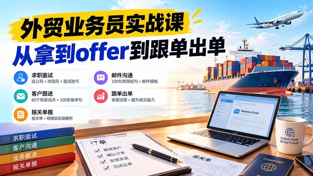 (20963期)外贸业务员从求职到出单实战课:教你筛选优质公司、优化简历、应对面试、客户跟进催单及出口报关操作篇 (20963期)外贸业务员从求职到出单实战课:教你筛选优质公司、优化简历、应对面试、客户跟进催单及出口报关操作篇
