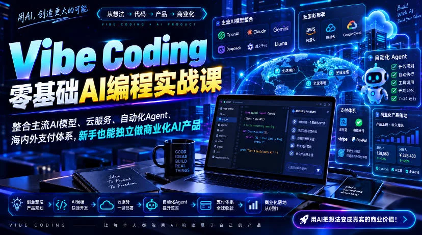 Vibe Coding零基础AI编程实战课：AI编程+Agent开发，独立做商业化产品