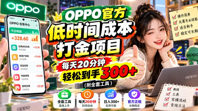 OPPO官方低时间成本打金项目，每天20分钟，轻松到手300+（附全套工具）【揭秘】-小栈博客