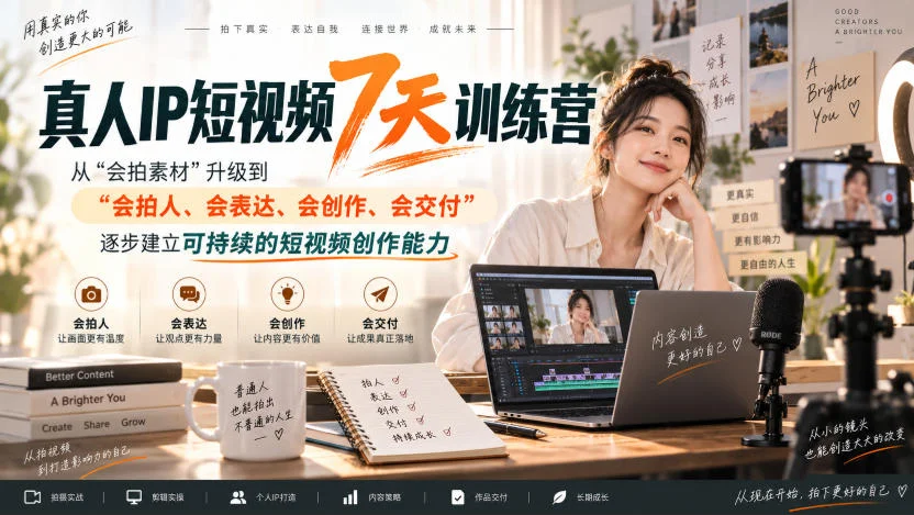 真人IP短视频7天训练营：从拍素材升级到拍人、表达与创作