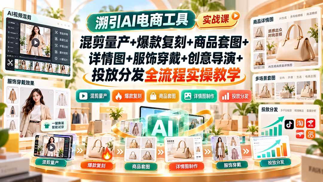 溯引AI电商工具实战课：混剪量产+爆款复刻+商品套图全流程