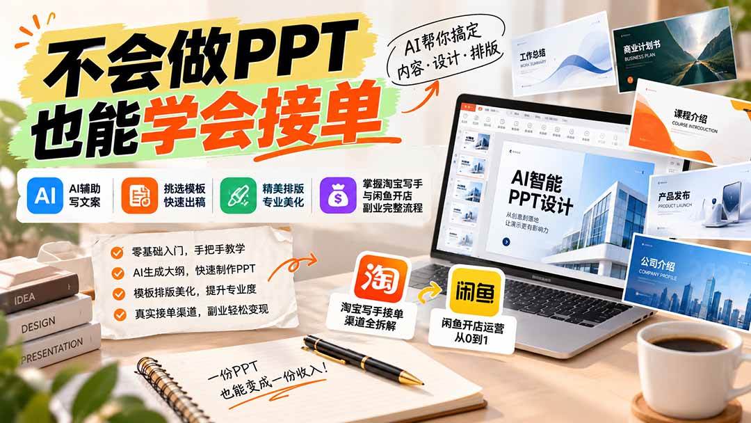 （20945期）不会做PPT也能学会接单：AI辅助写文案、挑模板、做排版，掌握淘宝写手与闲鱼开店副业完整流程-小栈博客