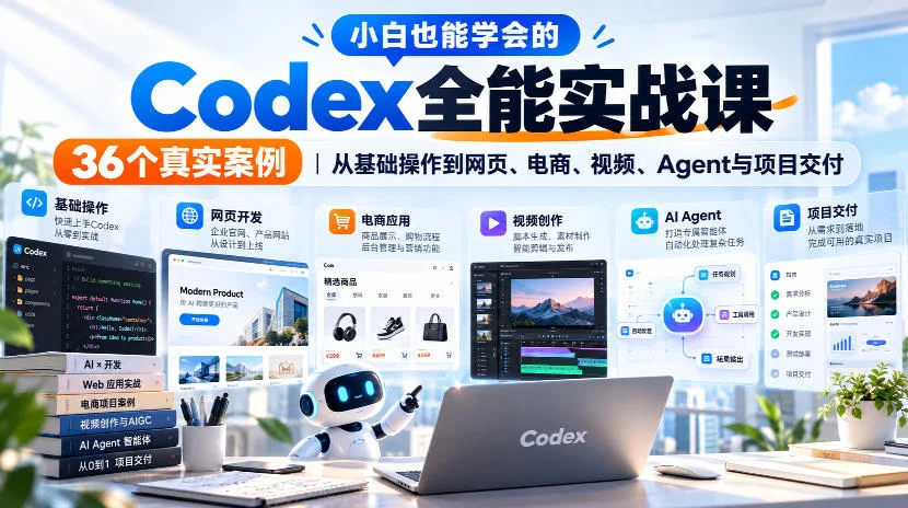 小白也能学会的Codex全能实战课｜36个真实案例，从基础操作到网页、电商、视频、Agent与项目交付-小栈博客