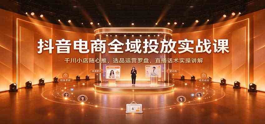 抖音电商全域投放实战课:千川小店随心推,选品运营罗盘,直播话术实操讲解-小栈博客