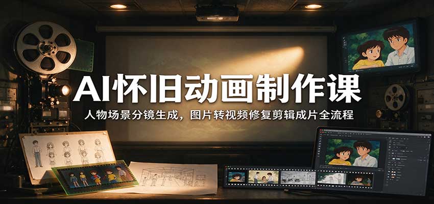 AI怀旧动画制作课:人物场景分镜生成,图片转视频修复剪辑成片全流程-小栈博客