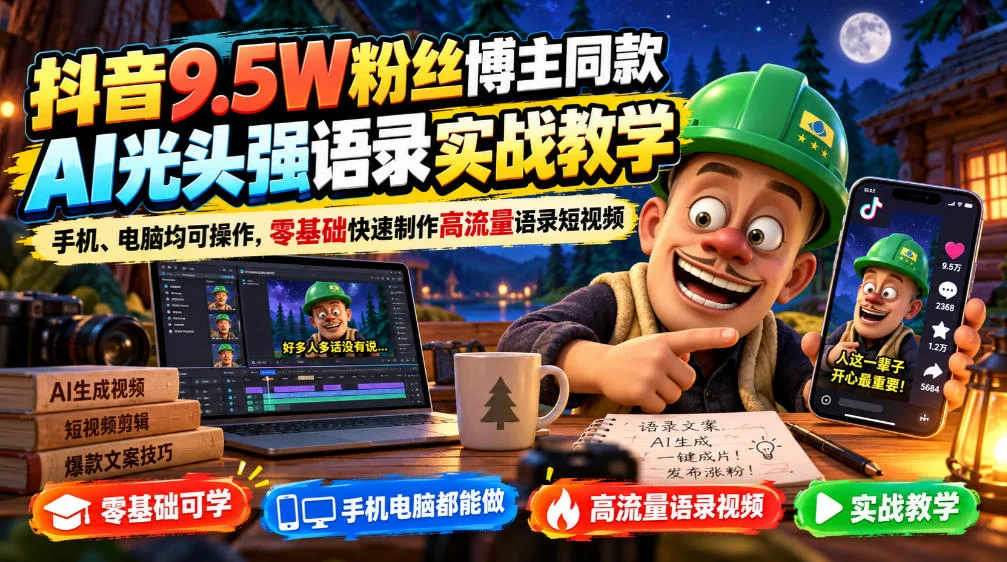 抖音9.5W粉丝博主同款AI光头强语录实战教学，手机、电脑均可操作，零基础快速制作高流量语录短视频-小栈博客