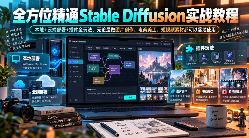全方位精通Stable Diffusion实战教程｜本地+云端部署+插件全玩法，无论是做图片创作、电商美工、短视频素材都可以落地使用-小栈博客