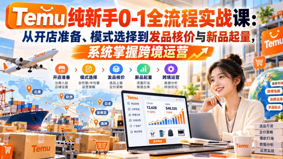 【无水印】Temu纯新手0-1全流程实战课：从开店准备、模式选择到发品核价与新品起量，系统掌握跨境运营-小栈博客
