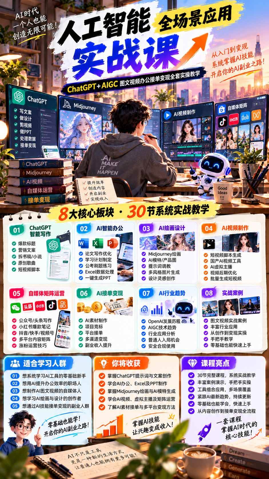 （21029期）一个人掌握AI写作设计剪辑全套技能：从ChatGPT办公、AI绘画到虚拟主播、自媒体运营及接单变现
