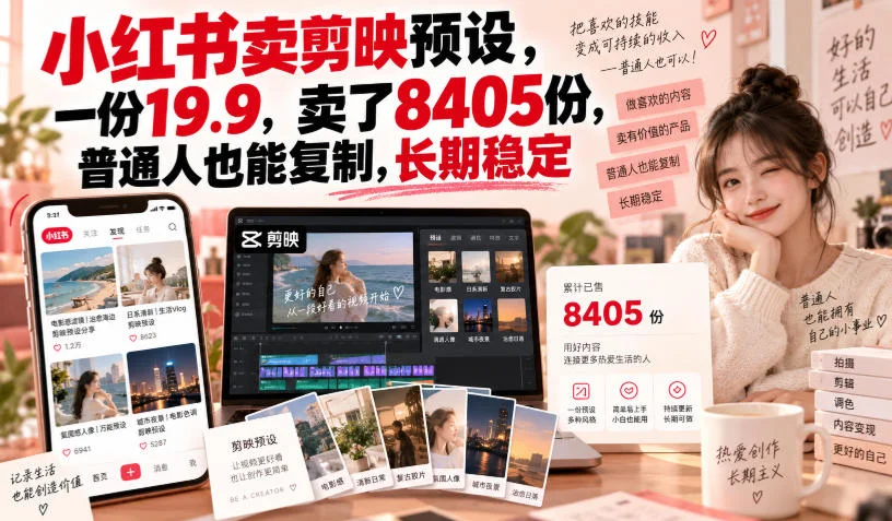 小红书卖剪映预设，一份19.9，卖了8405份，普通人也能复制，长期稳定-小栈博客