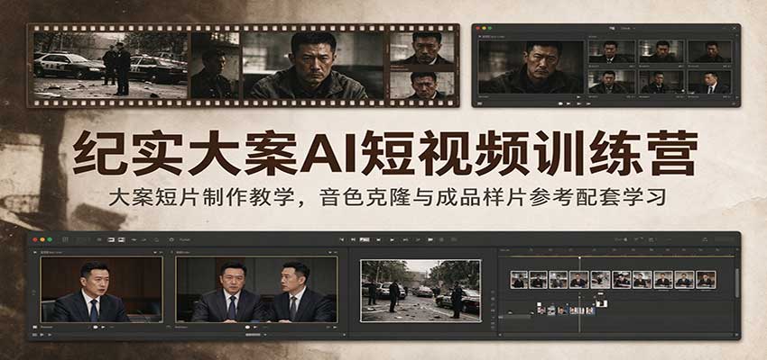 纪实大案AI短视频训练营:大案短片制作教学,音色克隆与成品样片参考配套学习-小栈博客