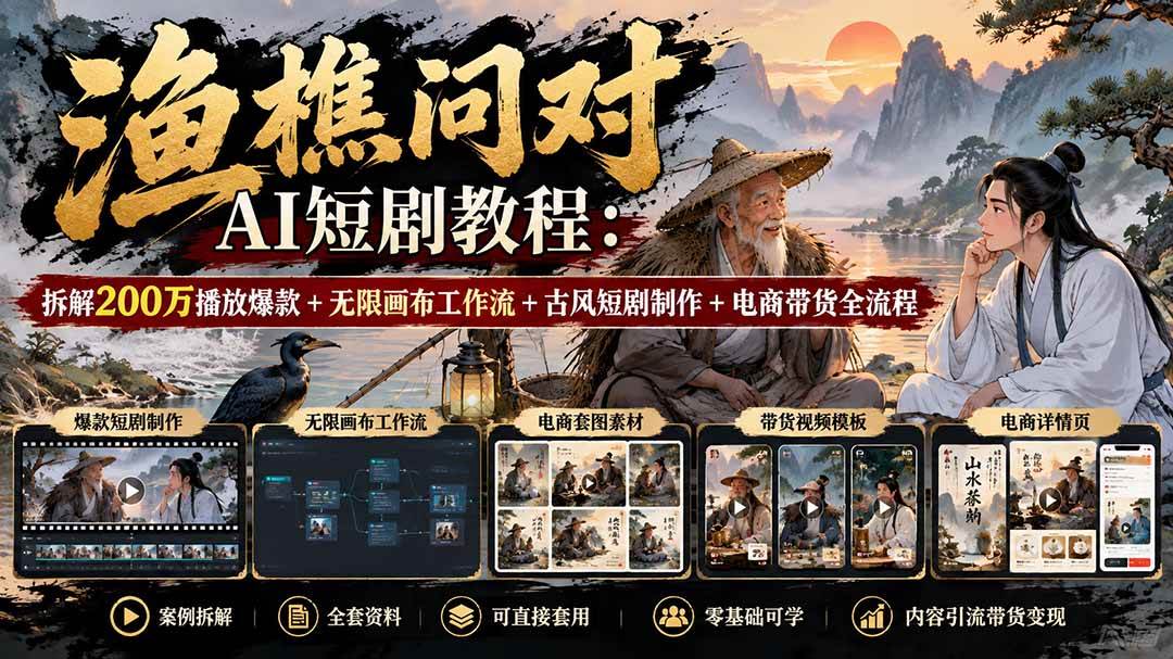 渔樵问对AI短剧教程：200万播放爆款拆解+无限画布工作流