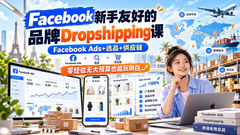Facebook新手友好的品牌Dropshipping课,Facebook Ads+选品+供应链,零经验无大预算也能玩明白【原创双语字幕】 Facebook新手友好的品牌Dropshipping课,Facebook Ads+选品+供应链,零经验无大预算也能玩明白【原创双语字幕】