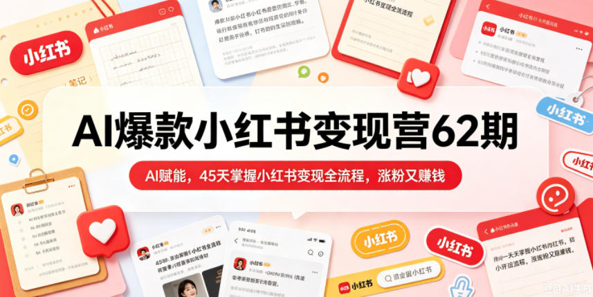 AI爆款小红书变现营62期2026年5月,AI赋能,45天掌握小红书变现全流程,涨粉又賺钱-小栈博客