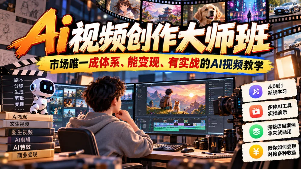 Ai视频创作大师班，市场唯一成体系、能变现、有实战的AI视频教学（更新2026）-小栈博客
