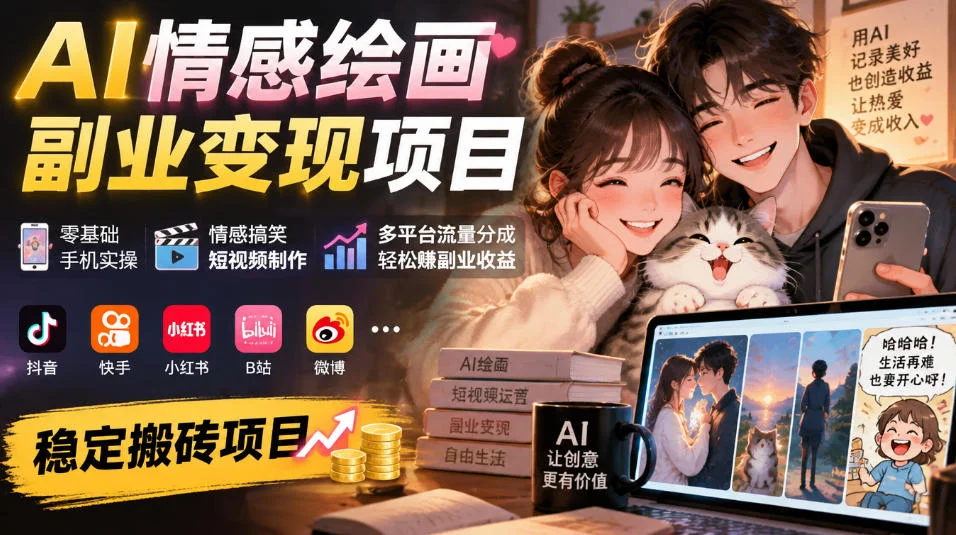 AI情感绘画副业变现项目｜零基础手机实操，情感搞笑短视频制作，多平台流量分成轻松賺副业收益-小栈博客