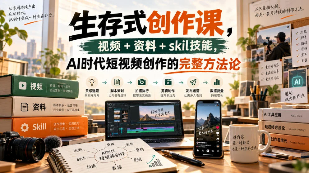生存式创作课,视频+资料+skil技能,ai时代短视频创作的完整方法论-小栈博客