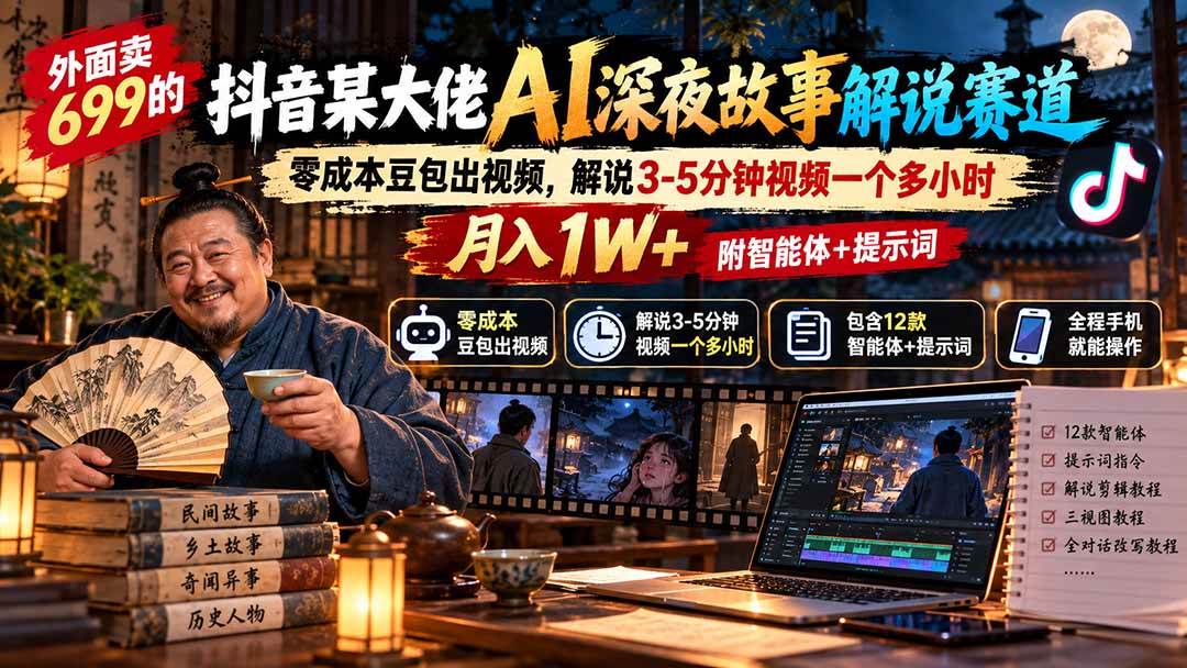 （20648期）外面卖699的抖音某大佬AI深夜故事解说赛道：零成本豆包出视频，解说3-5分钟视频一个多小时，月入1W+附智能体+提示词-小栈博客