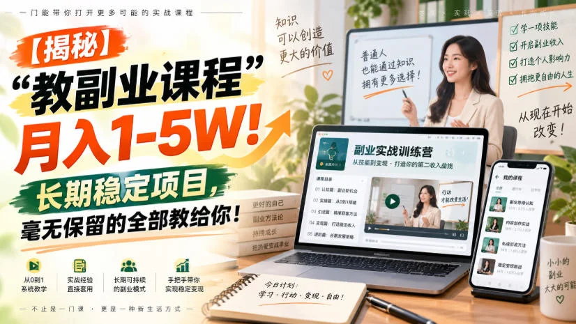【揭秘】“教副业课程”月入1-5W！长期稳定项目，毫无保留的全部教给你！-小栈博客