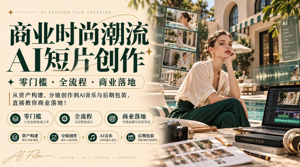 商业时尚潮流AI短片创作｜零门槛・全流程・商业落地，从资产构建、分镜创作到AI音乐与后期包装，直接教你商业落地！-小栈博客