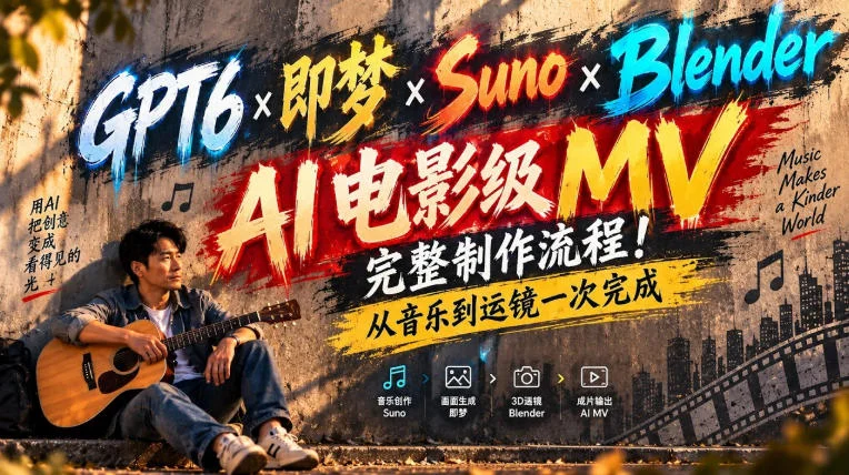 GPT6×即梦×Suno×Blender｜AI电影级MV完整制作流程！从音乐到运镜一次完成！-小栈博客