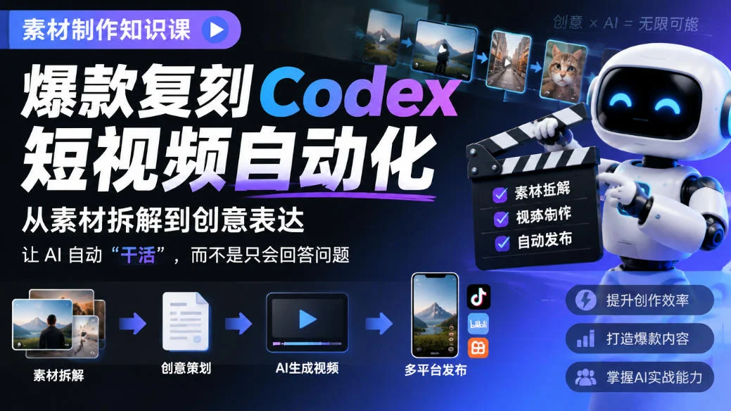 素材制作知识课，爆款复刻Codex短视频自动化，从素材拆解到创意表达，让AI自动“干活”，而不是只会回答问题-小栈博客