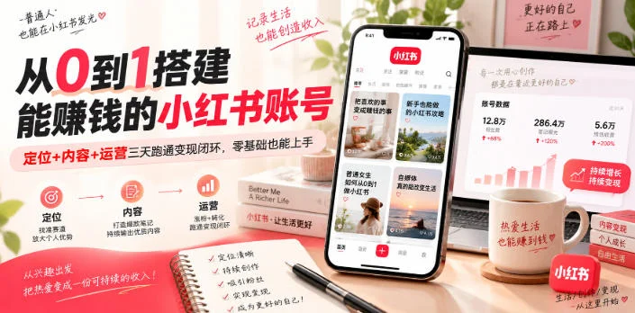 从0到1搭建能賺钱的小红书账号,定位+内容+运营三天跑通变现闭环 从0到1搭建能賺钱的小红书账号,定位+内容+运营三天跑通变现闭环