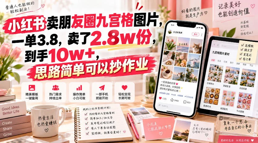 小红书卖朋友圈九宫格图片,一单3.8,卖了2.8w份,到手10w+,思路简单可以抄作业 小红书卖朋友圈九宫格图片,一单3.8,卖了2.8w份,到手10w+,思路简单可以抄作业