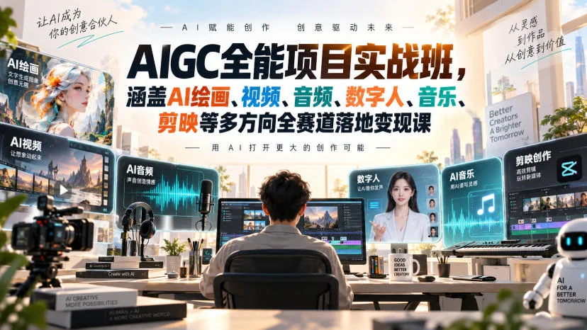 AIGC全能项目实战班，涵盖AI绘画、视频、音频、数字人、音乐、剪映等多方向全赛道落地变现课（更新）-小栈博客