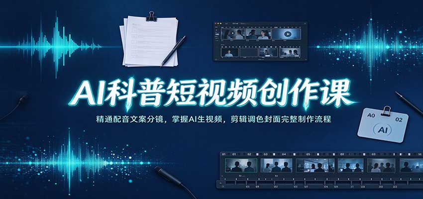 AI科普短视频创作课：配音文案分镜+AI生视频+剪辑调色封面全流程
