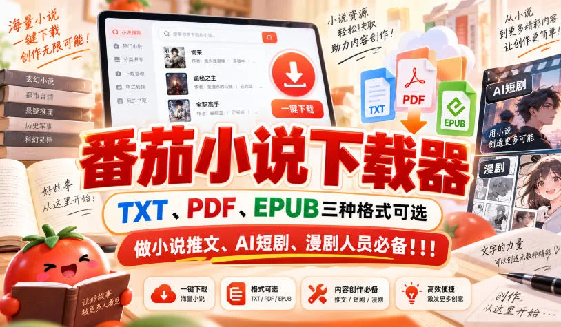 番茄小说下载器，TXT、PDF、EPUB三种格式可选，做小说推文、AI短剧、漫剧人员必备！！！-小栈博客