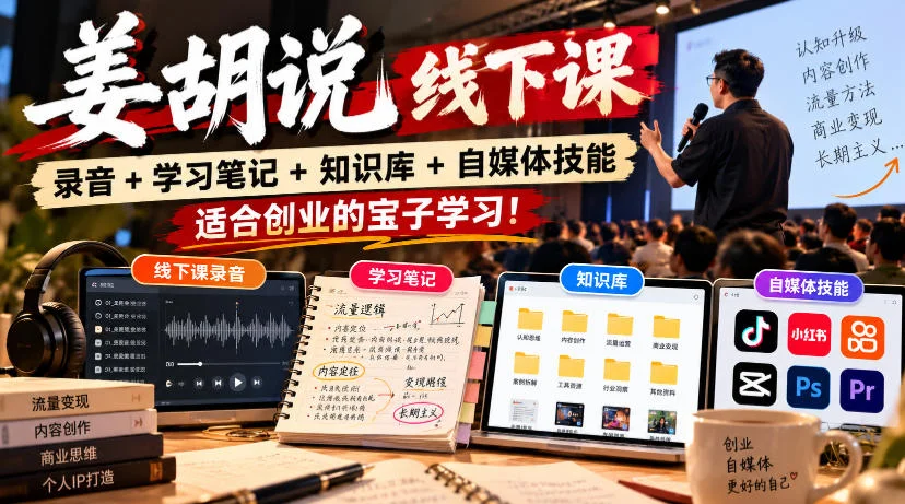 姜胡说线下课录音＋学习笔记＋知识库＋自媒体技能，适合创业的宝子学习！-小栈博客