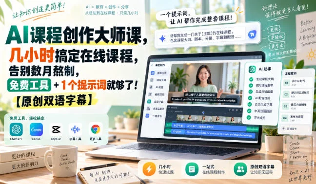 AI课程创作大师课，几小时搞定在线课程，告别数月熬制，免费工具+1个提示词就够了！【原创双语字幕】-小栈博客