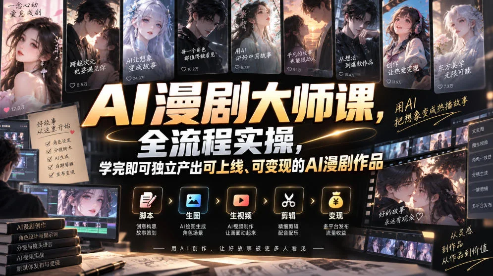 AI漫剧大师课，全流程实操，学完即可独立产出可上线、可变现的AI漫剧作品-小栈博客