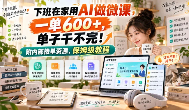 下班在家用AI做微课，一单600+，单子干不完！附内部接单资源，保姆级教程【揭秘】-小栈博客