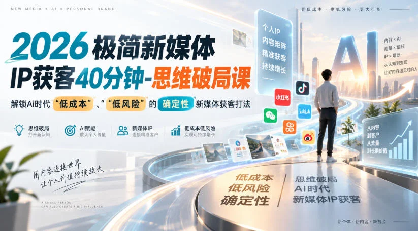 2026极简新媒体IP获客40分钟-思维破局课，解锁Ai时代“低成本”、“低风险”的确定性新媒体获客打法-小栈博客