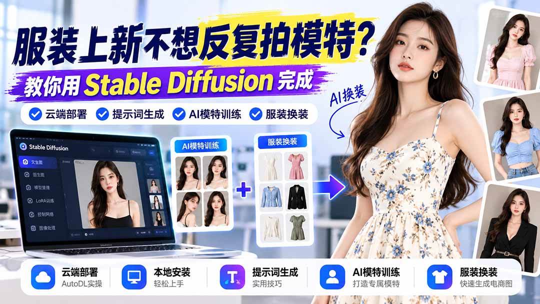 （21099期）服装上新不想反复拍模特？教你用Stable Diffusion完成云端部署、提示词生成、AI模特训练与换装-小栈博客