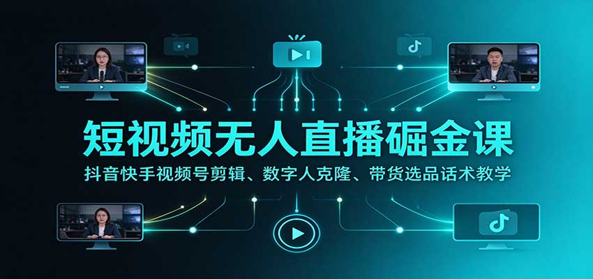 短视频无人直播掘金课：抖音快手视频号剪辑、数字人克隆、带货选品话术教学-小栈博客