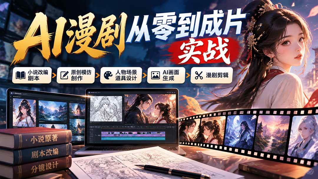 （21069期）AI漫剧从零到成片实战：小说改编剧本、原创模仿创作、人物场景道具设计、AI画面生成与漫剧剪辑-小栈博客