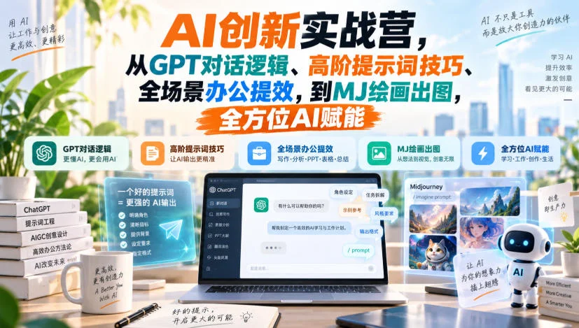 AI创新实战营：提示词技巧+全场景办公提效+Midjourney绘画，从零到精通