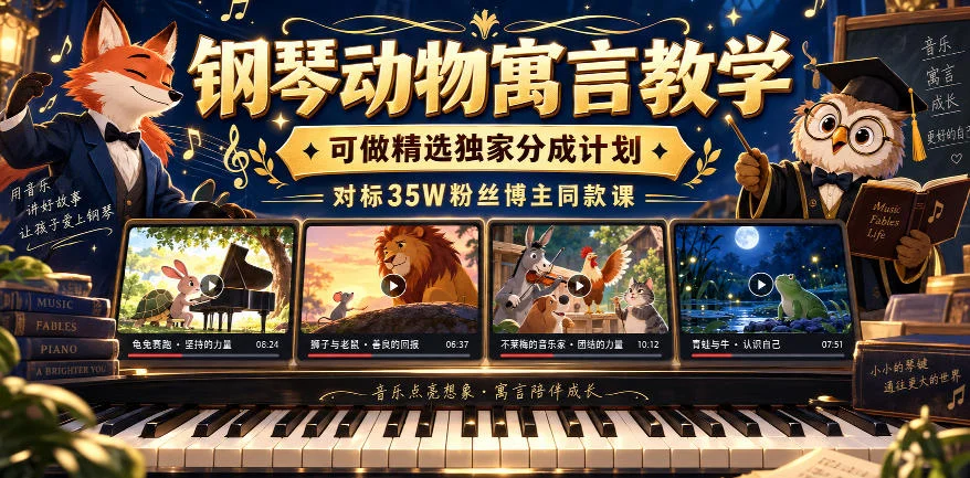 钢琴动物寓言教学，可做精选独家分成计划，对标35W粉丝博主同款课-小栈博客