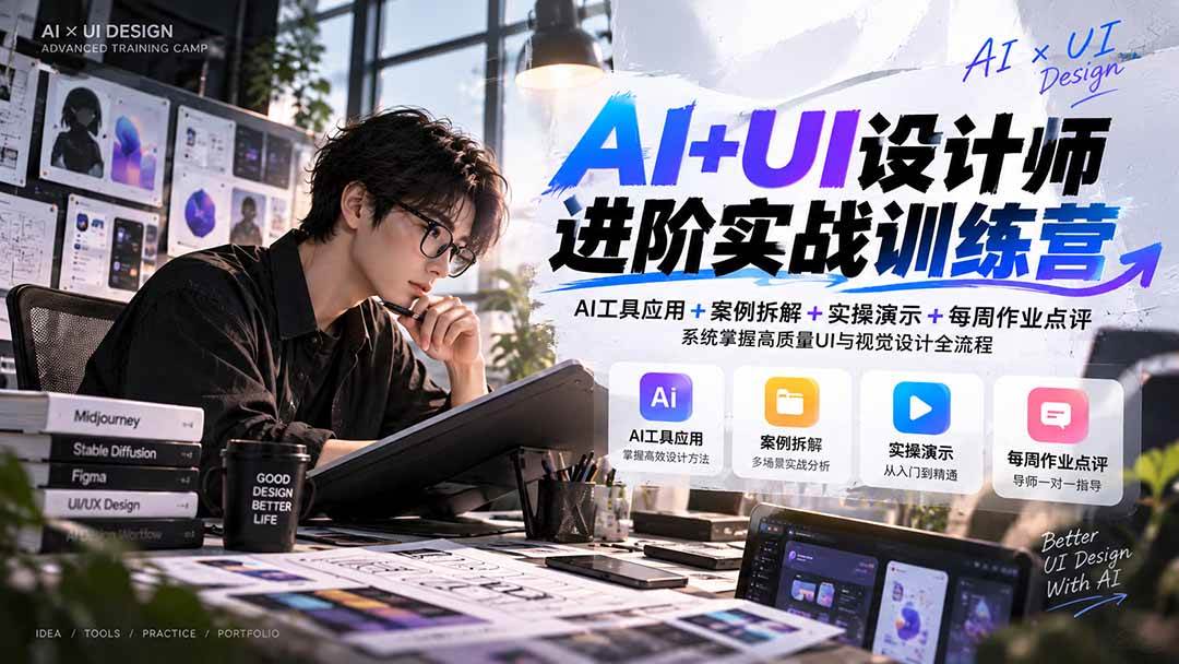 (20905期)【无水印】AI+UI设计师进阶训练营-第4期:AI工具应用+案例拆解+实操演示+作业点评,掌握高质量UI与视觉设计全流程 (20905期)【无水印】AI+UI设计师进阶训练营-第4期:AI工具应用+案例拆解+实操演示+作业点评,掌握高质量UI与视觉设计全流程